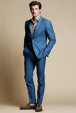 Blue Grey Notched Lapel Single Breasted Men Blazer