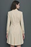 Champagne and Black A Line Notched Lapel Long Sleeves Short Work Dress with Sash