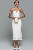 White Sheath Lace Strapless Long Formal Dress