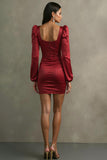 Red Bodycon Satin Short Cocktail Dress with Sleeves