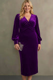 Velvet Cabernet Sheath Long Sleeve Plus Size Holiday Party Dress