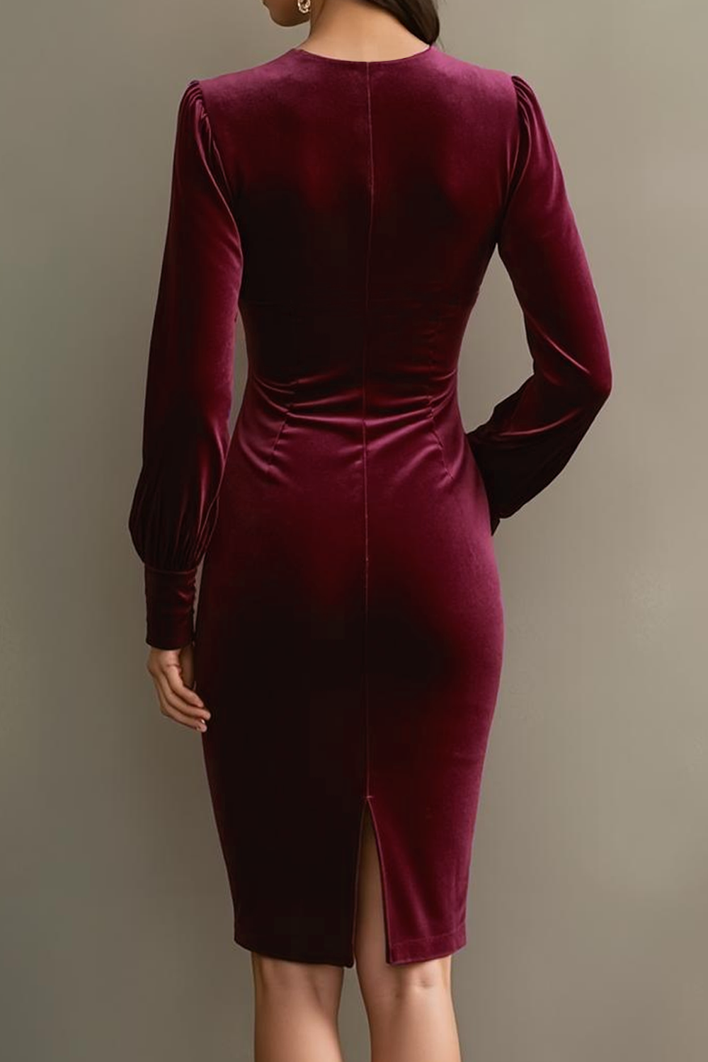 Zapaka Women Cabernet Velvet Midi Holiday Party Dress Long Sleeve Sheath V-Neck Evening Dress, Cabernet / US20W Zapaka Women Cabernet Velvet Midi Holiday Party Dress Long Sleeve Sheath V-Neck Evening Dress, Cabernet / US20W