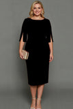 White Sheath Bateau Neck Midi Plus Size Formal Dress with Half Sleeves