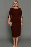 White Sheath Bateau Neck Midi Plus Size Formal Dress with Half Sleeves