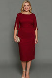 White Sheath Bateau Neck Midi Plus Size Formal Dress with Half Sleeves