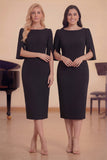Black Sheath Bateau Neck Midi Choir Dress with Half Sleeves
