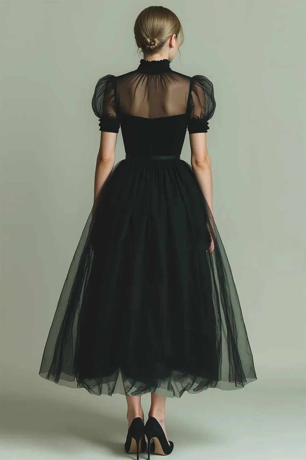 ZAPAKA Women Dark Green Midi Dress with Short Sleeves A Line High Neck Tulle Wedding Guest Dress, Black / US20W ZAPAKA Women Dark Green Midi Dress with Short Sleeves A Line High Neck Tulle Wedding Guest Dress, Black / US20W