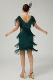 V-Neck Black Tiered Fringed Cut-Out 1920s Dress With Sequins