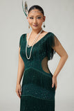 V-Neck Black Tiered Fringed Cut-Out 1920s Dress With Sequins