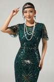 Sparkly Dark Green Pencil 1920s Dress With Fringes
