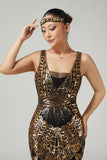 Black Golden Sequined 1920s Dress With Fringes