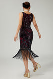 Black Golden Sequined 1920s Dress With Fringes