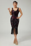 Black Golden Sequined 1920s Dress With Fringes