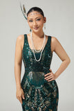 Bodycon Sequined Fringed Dark Green Sleeveless 1920s Dress
