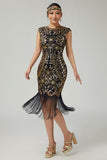 Fringed Sequined Bodycon Black Golden 1920s Dress