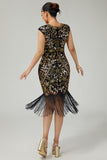 Fringed Sequined Bodycon Black Golden 1920s Dress