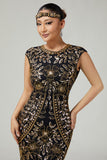 Fringed Sequined Bodycon Black Golden 1920s Dress