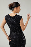 Fringed Sequined Bodycon Black Golden 1920s Dress