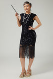 Fringed Sequined Bodycon Black Golden 1920s Dress