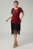 Black Golden Riered Fringed 1920s Dress With Beading