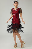 Black Golden Riered Fringed 1920s Dress With Beading