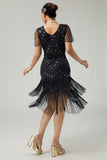 Black Golden Riered Fringed 1920s Dress With Beading