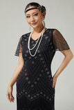 Black Golden Riered Fringed 1920s Dress With Beading