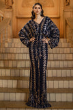 Sparkly Navy V-Neck Sheath Long Sleeve Formal Dress