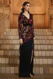 Sparkly Black V-Neck Long Sleeve Mermaid Formal Dress