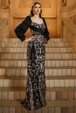 Black Golden Long Sleeve Mermaid Sequin Formal Dress