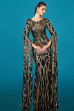 Black Golden Mermaid Long Sleeves Sequin Formal Dress