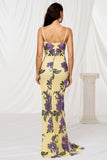 Yellow Mermaid Spaghetti Straps Sweep Train Floral Prom Dress