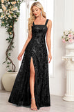 Blush A Line Thick Straps Floral Long Prom Dress with Slit