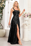 Blush A Line Thick Straps Floral Long Prom Dress with Slit