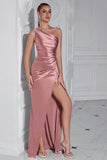 Yellow Mermaid One Shoulder Ruched Maxi Prom Dress with Slit