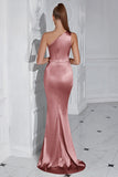 Yellow Mermaid One Shoulder Ruched Maxi Prom Dress with Slit
