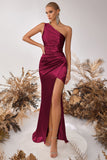 Yellow Mermaid One Shoulder Ruched Maxi Prom Dress with Slit