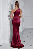 Yellow Mermaid One Shoulder Ruched Maxi Prom Dress with Slit
