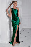 Yellow Mermaid One Shoulder Ruched Maxi Prom Dress with Slit