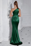 Yellow Mermaid One Shoulder Ruched Maxi Prom Dress with Slit