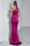Yellow Mermaid One Shoulder Ruched Maxi Prom Dress with Slit