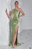 Yellow Mermaid One Shoulder Ruched Maxi Prom Dress with Slit