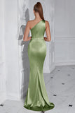 Yellow Mermaid One Shoulder Ruched Maxi Prom Dress with Slit