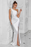 Yellow Mermaid One Shoulder Ruched Maxi Prom Dress with Slit