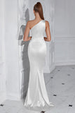 Yellow Mermaid One Shoulder Ruched Maxi Prom Dress with Slit