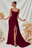 Maxi Thick Straps Mermaid Black Prom Dress with Slit