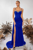 Dark Green Sweetheart Corset Sheath Long Prom Dress with Slit