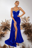 Dark Green Sweetheart Corset Sheath Long Prom Dress with Slit