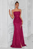 Sparkly Golden Sequin Mermaid Long Prom Dress with Slit