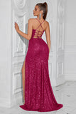 Sparkly Golden Sequin Mermaid Long Prom Dress with Slit